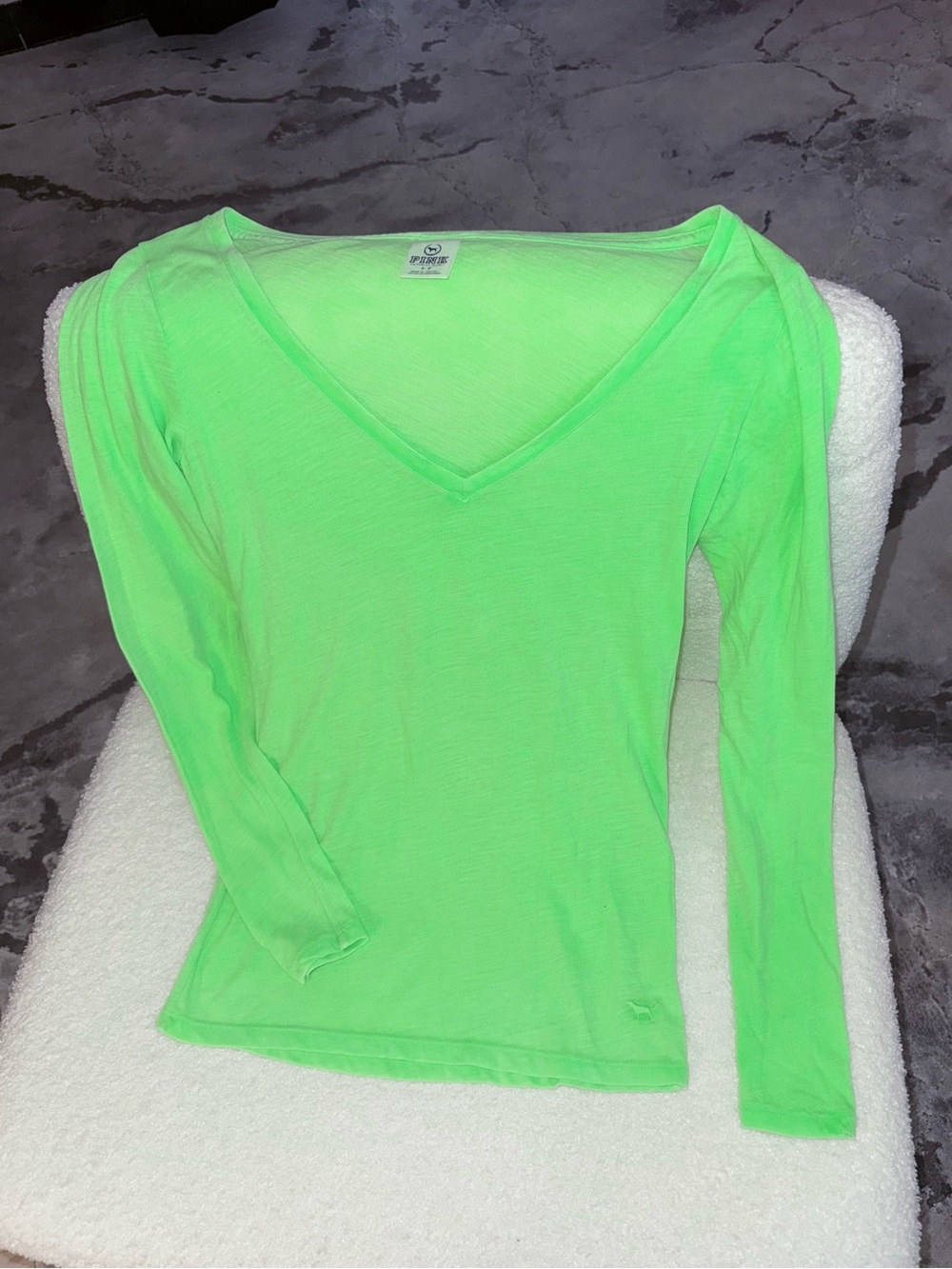 Victorias Secret Pink vneck sleep shirt neon green small NWOT long sleeve